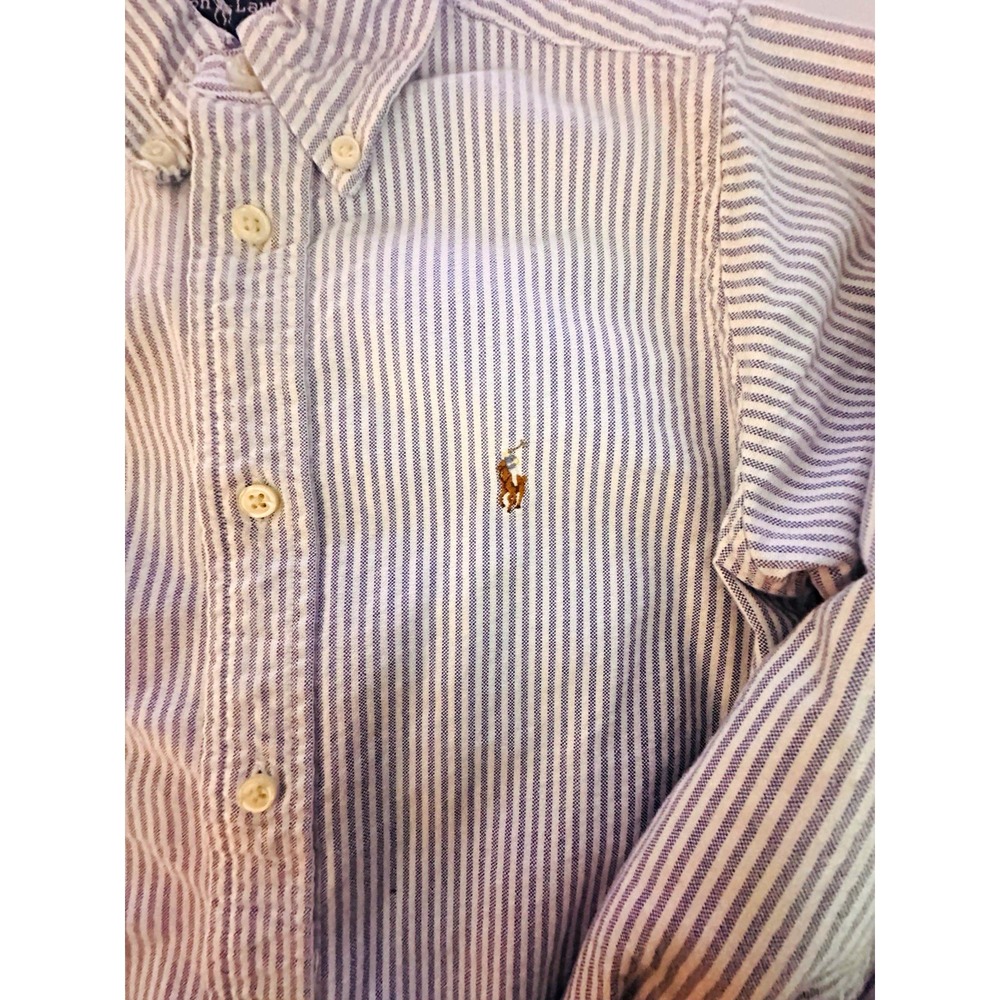 Ralph Lauren Boys Size 6 Blue/White Striped Long Sleeve Collared Button-Up